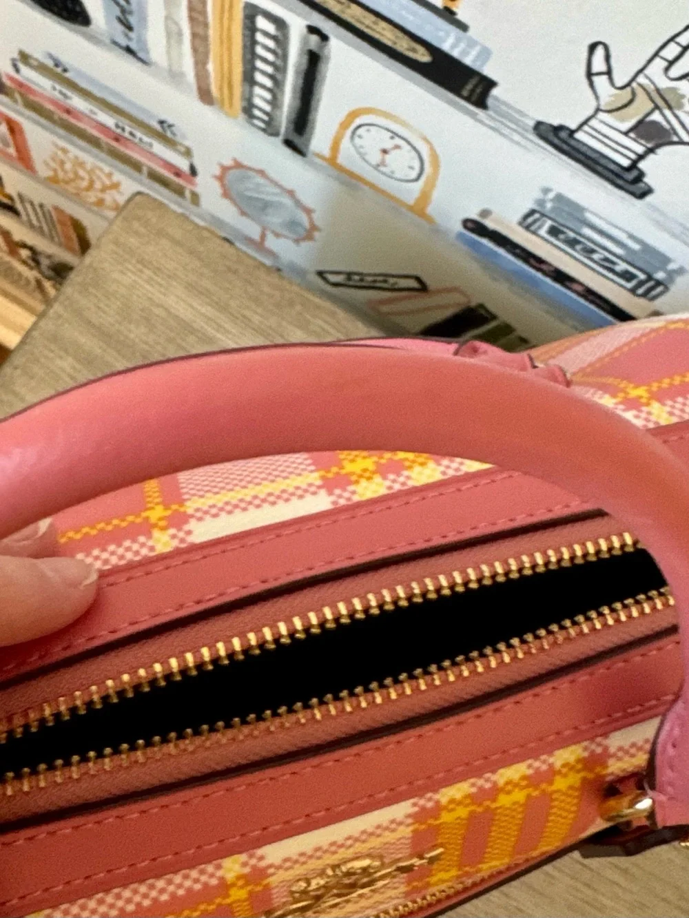 Coach Pink Yellow Plaid Dome Satchel - Picture 12 of 16